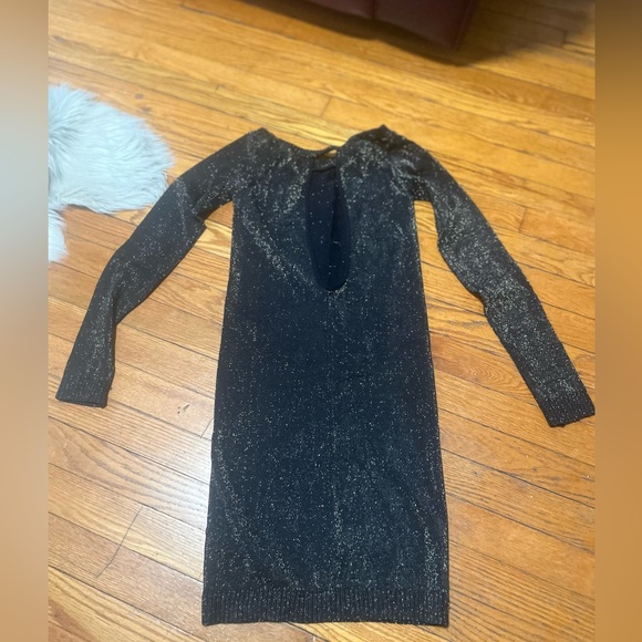 bebe Black Shimmer Long Sleeve Bodycon Dress M/L - Picture 10 of 12
